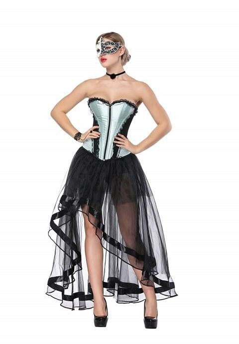 Sexy Sweetheart Zipper Overbust Corset And High Low Skirt H721-WHD1143b+7033b