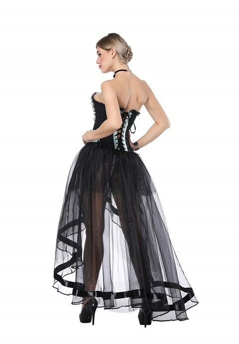 Sexy Sweetheart Zipper Overbust Corset And High Low Skirt H721-WHD1143b+7033b
