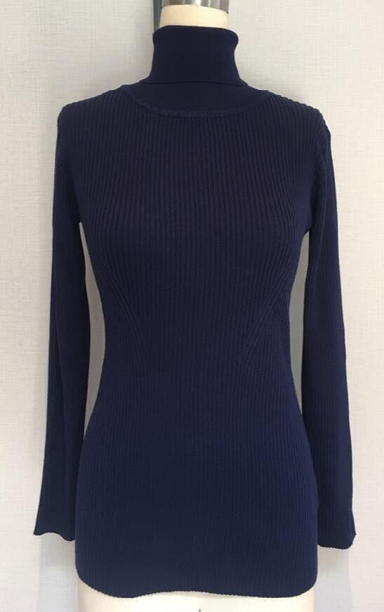 US YesFashion Women's High Neck Long Sleeve Elastic Knitted Slim Fit Pullover Sweater Royal Blue M K484-PBY_0GQDLG8R_US