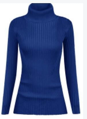 US YesFashion Women's High Neck Long Sleeve Elastic Knitted Slim Fit Pullover Sweater Royal Blue M K484-PBY_0GQDLG8R_US