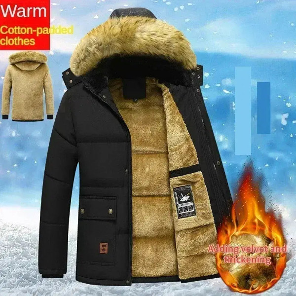 Color: black, Size: XXXL - 2024 New Men Winter Autumn Work Outwearing Parka Black Fleece Lined Thic F640-12000037021753668