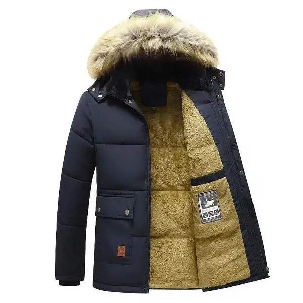 Color: black, Size: XXXL - 2024 New Men Winter Autumn Work Outwearing Parka Black Fleece Lined Thic F640-12000037021753668