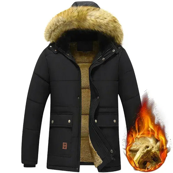 Color: black, Size: XXXL - 2024 New Men Winter Autumn Work Outwearing Parka Black Fleece Lined Thic F640-12000037021753668