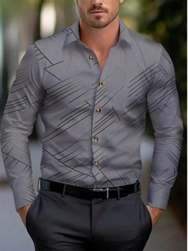 Color: Green, Size: 5XL - 10 colors men's formal shirt button-up shirt long sleeve striped lapel sp F640-12000039556777685
