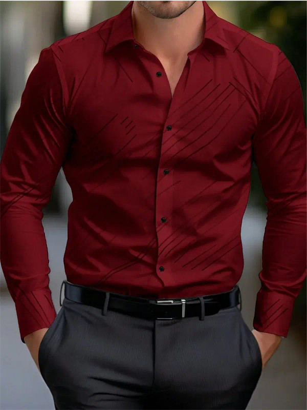 Color: Green, Size: 5XL - 10 colors men's formal shirt button-up shirt long sleeve striped lapel sp F640-12000039556777685