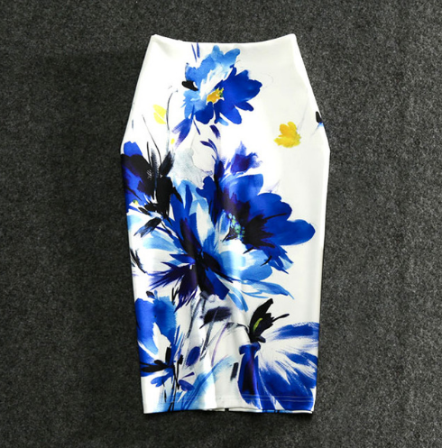 Color: 26, Size: M - Large size printing high waist personality stretch fabric wild bag hip skirt s Q119-CJNSXZQZ00097-26-M