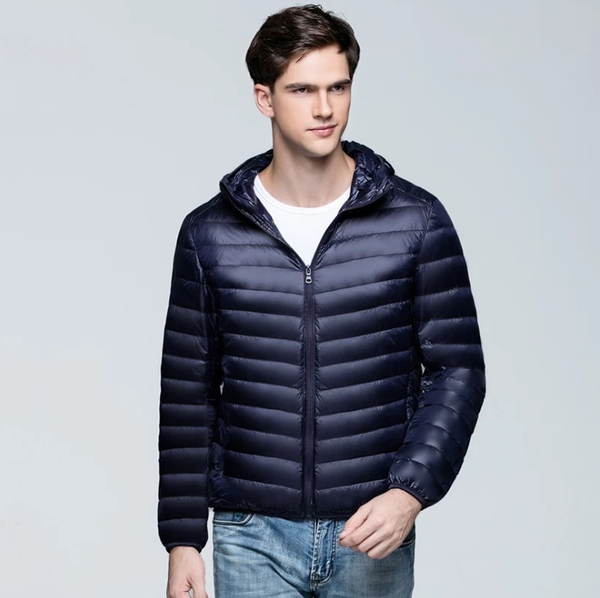 Color: Hooded navy blue, Size: XXL - Autumn and winter new men's down jacket large size casual shor Q119-CJNSWTYR00053-Hooded navy blue-XXL