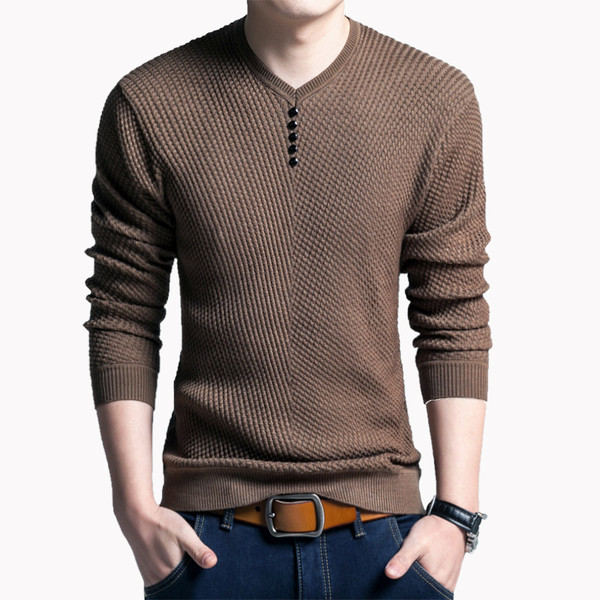 Color: Camel, Size: XL - V-neck T - shirt pullover Q119-CJNSWTWY01152-Camel-XL