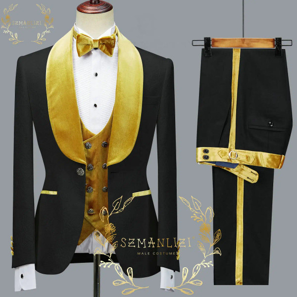 Color: GRAY, Size: XXL - SZMANLIZI 2022 Latest Designs Black Floral Party Blazer Men Suits Costume  F640-12000027227851521