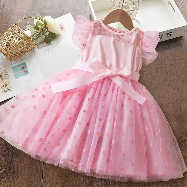 Color: Beige, Size: M - Hello Kitty 2-6Y Baby Girl Dress Princess Mesh Skirt Summer Sleeveless Wedd F640-12000039414785515