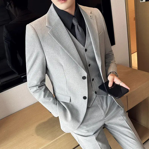 Color: Beige, Size: One Size, Ships From: CHINA - (Jacket+Vest+Pant) Plus Size 7XL-S Men Suit Forma F640-12000036906729533