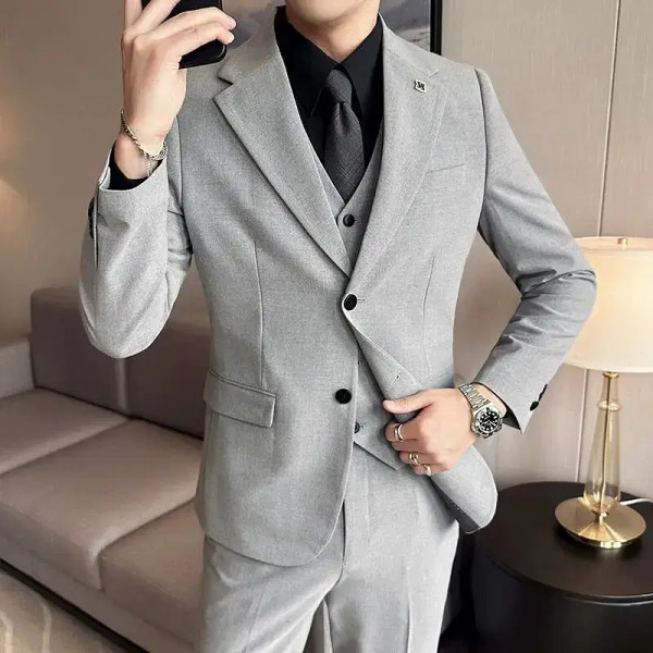 Color: Beige, Size: One Size, Ships From: CHINA - (Jacket+Vest+Pant) Plus Size 7XL-S Men Suit Forma F640-12000036906729533