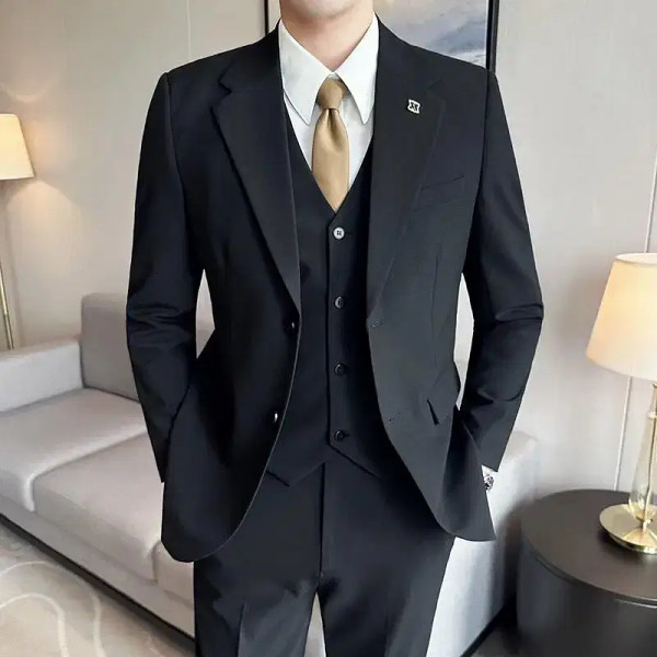 Color: Beige, Size: One Size, Ships From: CHINA - (Jacket+Vest+Pant) Plus Size 7XL-S Men Suit Forma F640-12000036906729533