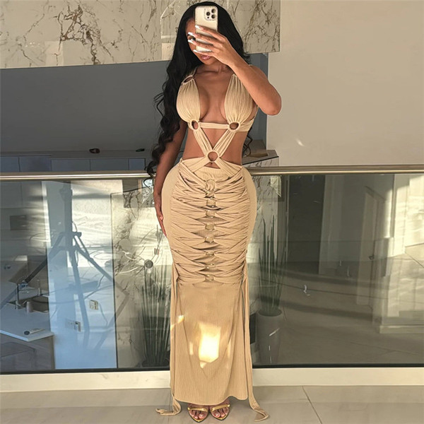 European And American Sexy Hot Girl Hollow-out Ripped Lace-up High Waist Figure Flattering Sheath D Q119-CJLY2083018