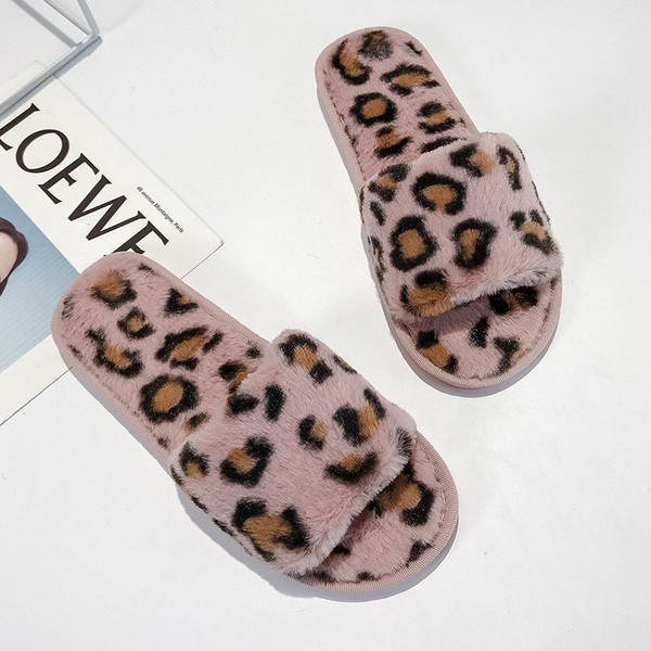 Color: Pink Leopard 1, Size: 40 to41 - Leopard slippers female fur mop Q119-CJBHNSNS17597-Pink Leopard 1-40 to41