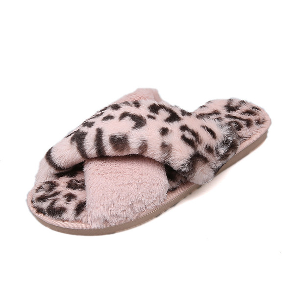 Color: Pink, Size: 38 - Leopard slippers female fur mop Q119-CJBHNSNS17597-Pink-38