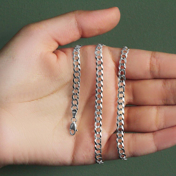 Size: 18'' - 14k White Gold Solid Curb Chain (4.70 mm) P150-05440-18
