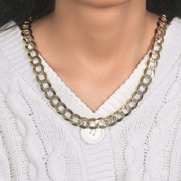 Size: 24'' - 14k Two Tone Gold Pave Curb Chain (12.18 mm) P150-02883-24