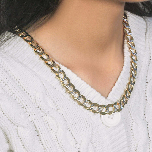 Size: 24'' - 14k Two Tone Gold Pave Curb Chain (12.18 mm) P150-02883-24