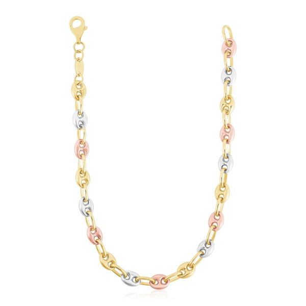 Size: 20'' - 14k Tri Color Gold High Polish Puffed Mariner Link Chain (4.90 mm) P150-24801-20