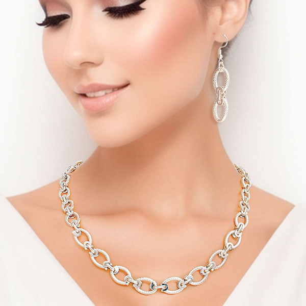 Twisted Oval Silver Metal Chain Set T226-9485595803967
