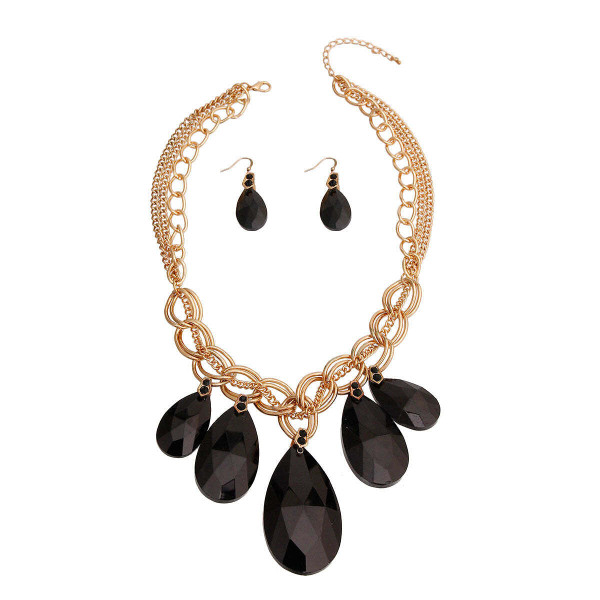 Gold Chains Black Teardrop Set T226-9485884293439