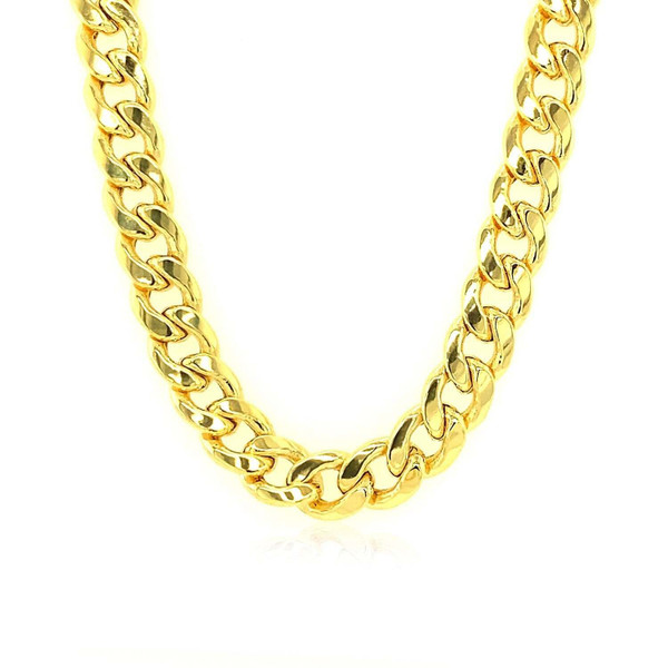 Size: 22'' - 14k Yellow Gold Miami Cuban Semi Solid Chain (7.00 mm) P150-44096-22