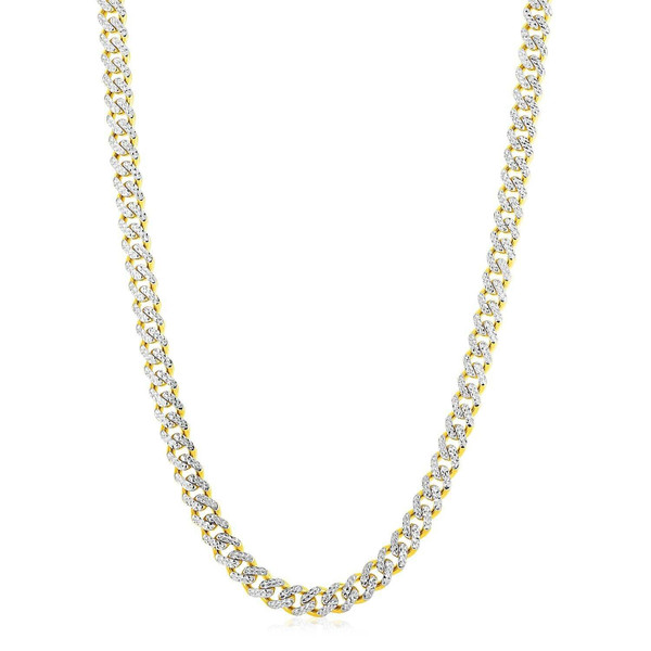 Size: 22'' - 14k Yellow Gold White Pave High Polish Modern Lite Miami Cuban Chain (8.00 mm) P150-05098-22