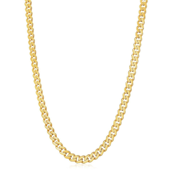 Size: 22'' - 14k Yellow Gold White Pave High Polish Modern Lite Miami Cuban Chain (8.00 mm) P150-05098-22