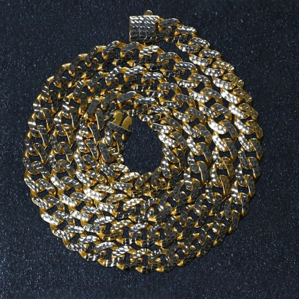 Size: 22'' - 14k Yellow Gold White Pave High Polish Modern Lite Miami Cuban Chain (8.00 mm) P150-05098-22