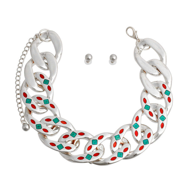 Silver Red Green Detail Chain Set T226-9485586334015