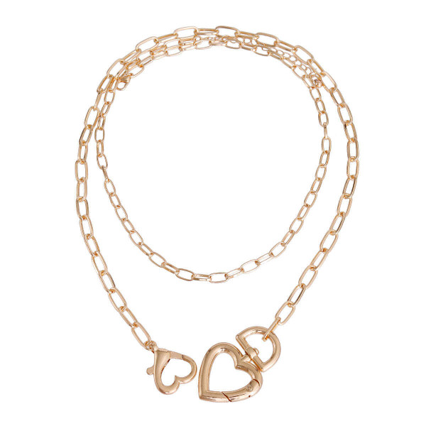 Gold Heart Carabiner Layered Chain T226-9485753942335