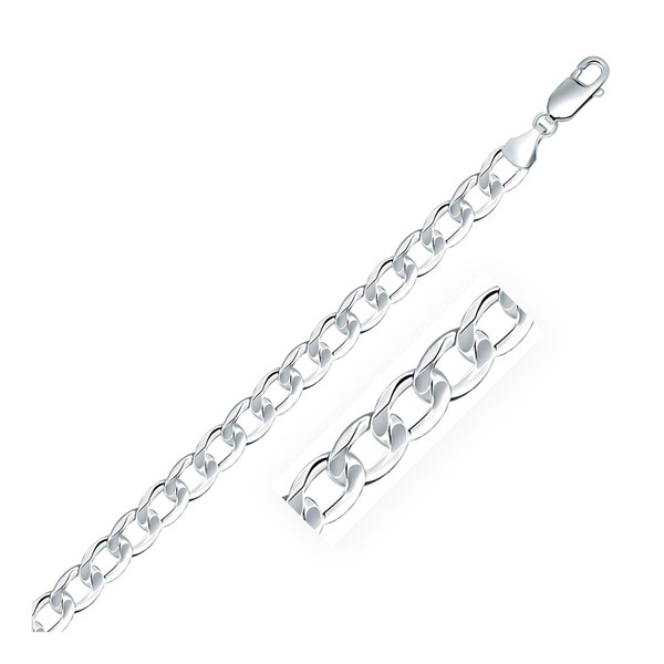 Size: 24'' - Rhodium Plated Sterling Silver Curb Style Chain (7.20 mm) P150-07007-24