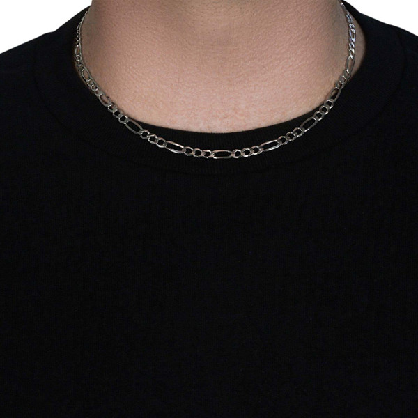 Size: 18'' - 14k White Gold Solid Figaro Chain (4.50 mm) P150-98262-18