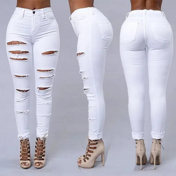 Color: black, Size: M - Women's Ripped Tight Sexy Large Size Skinny Pants Jeans for Women F640-12000029253667392