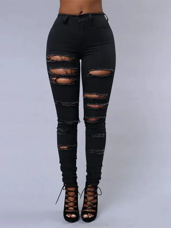 Color: WHITE, Size: XXL - Women's Ripped Tight Sexy Large Size Skinny Pants Jeans for Women F640-12000017258738170