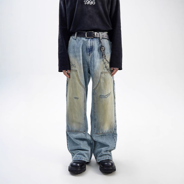 American Style Washed-out Vintage Straight Casual Loose Jeans Q119-CJXX2328689