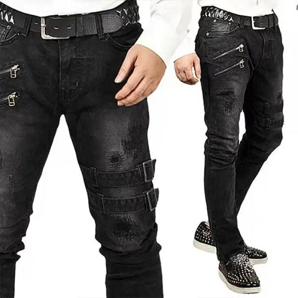 Color: black, Size: XXL, Ships From: CHINA - Men's Punk Hip Hop Black Fashion Jeans Spring summer N F640-12000040453751901