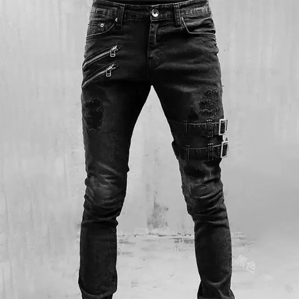 Color: black, Size: XXL, Ships From: CHINA - Men's Punk Hip Hop Black Fashion Jeans Spring summer N F640-12000040453751901