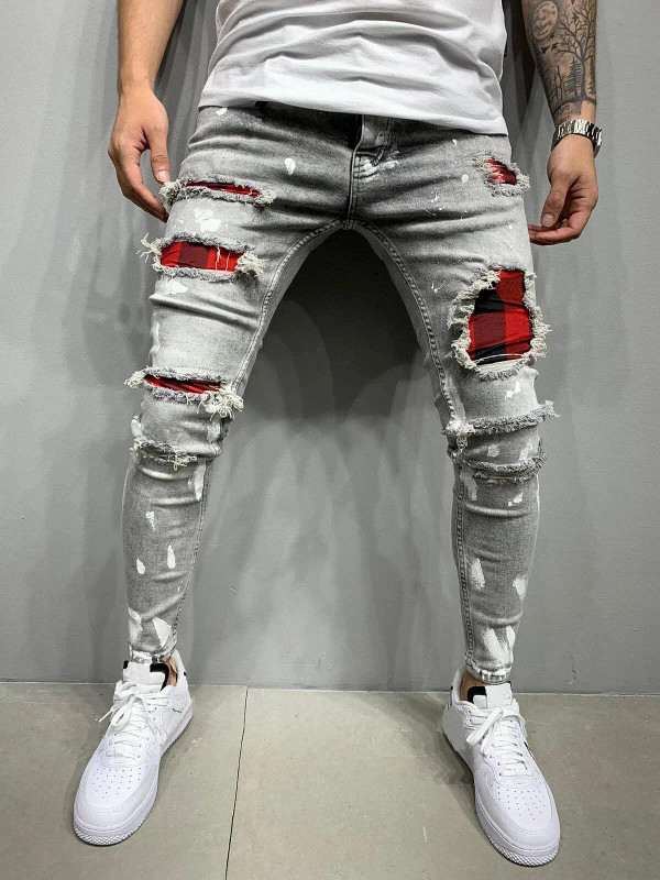 Color: black, Size: XXL, Ships From: CHINA - Men's Punk Hip Hop Black Fashion Jeans Spring summer N F640-12000040453751901