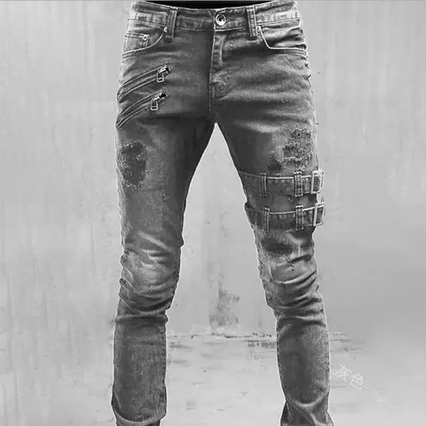 Color: Blue, Size: L, Ships From: CHINA - Men's Punk Hip Hop Black Fashion Jeans Spring summer New  F640-12000040453751904