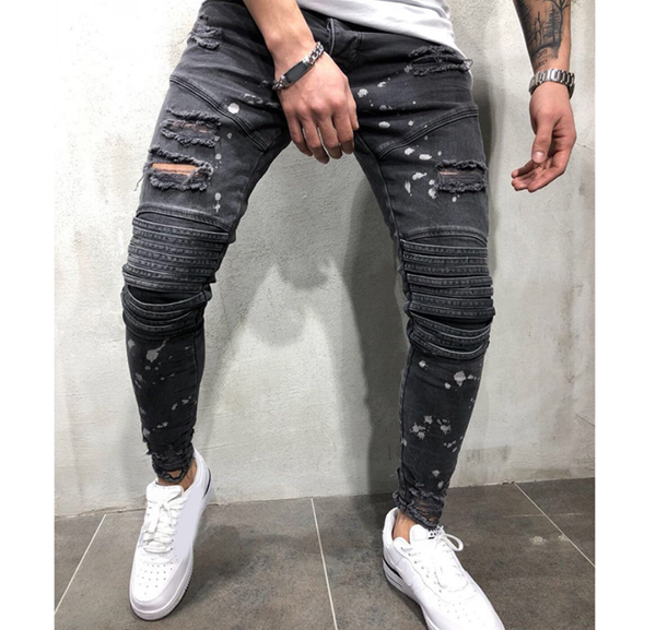 Color: Blue, Size: S - Knee hole, small feet, men's motorcycle pants Q119-CJNSXZNZ00492-Blue-S