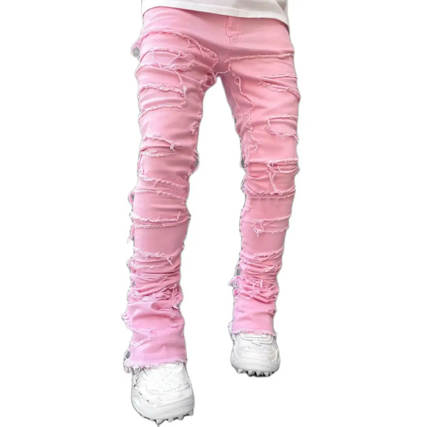 Color: Dark Grey, Size: M - Men's Regular Fit Stacked Jeans Ripped Slim Fit Patch Distressed Destro F640-12000041500299378