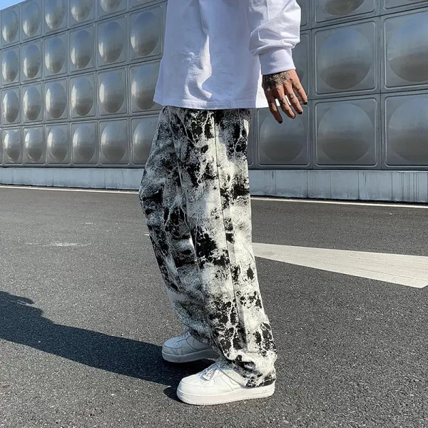 Color: black, Size: XL - Printed jeans Unisex Elastic waist Spring 2025 Mopping Trousers Jeans Mens F640-12000027519965455