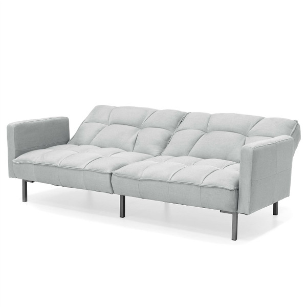 Plush Gray Split-Back Design Convertible Linen Tufted Futon w/ 2 Pillows Q280-GRFMGF8088