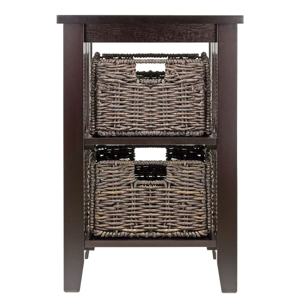 Espresso 3 Tier Bookcase Shelf Accent Table with 2 Small Storage Baskets Q280-CHBCE239