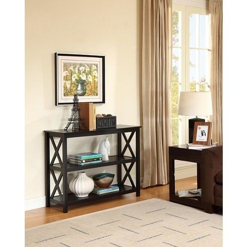 3-Tier Black Sofa Table Bookcase Living Room Shelves Q280-BOCST97951