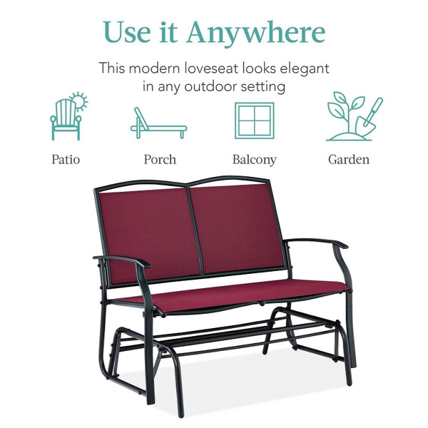 2 Seat Mesh Patio Loveseat Swing Glider Rocker with Armrests in Burgundy Red Q280-BUBLA94992