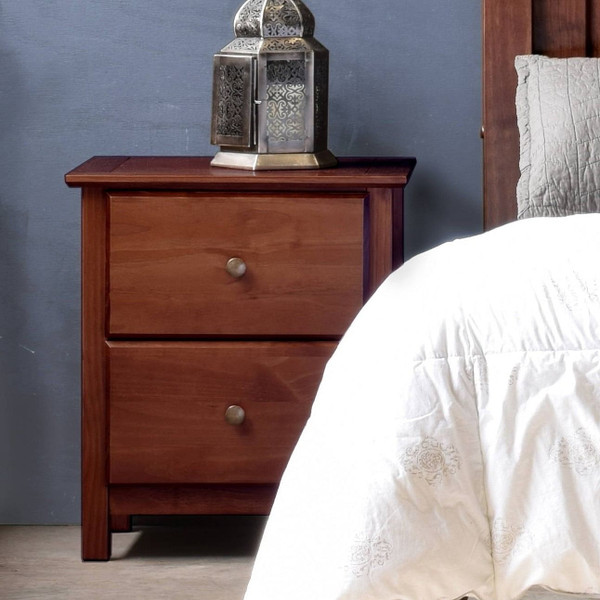 Farmhouse Solid Pine Wood 2 Drawer Nightstand in Cherry Finish Q280-FHCH1488