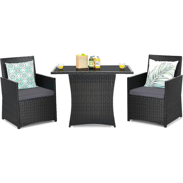 3-Piece Outdoor Patio Furniture Bistro Dining Set in Brown Grey PE Rattan Q280-MBGTPS198462032